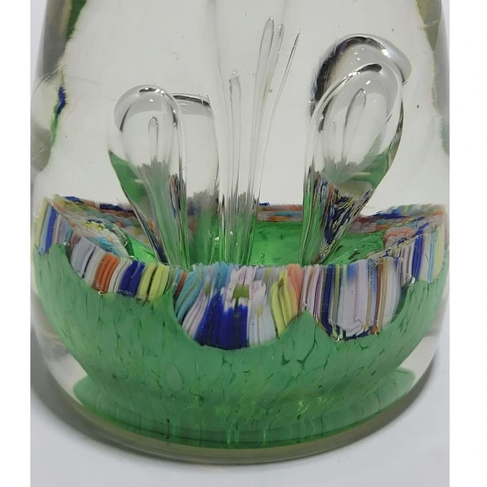 Teardrop Egg Shaped Bubbles Green Multicolor Art Glass Paperweight Stalagmites - Picture 7 of 16